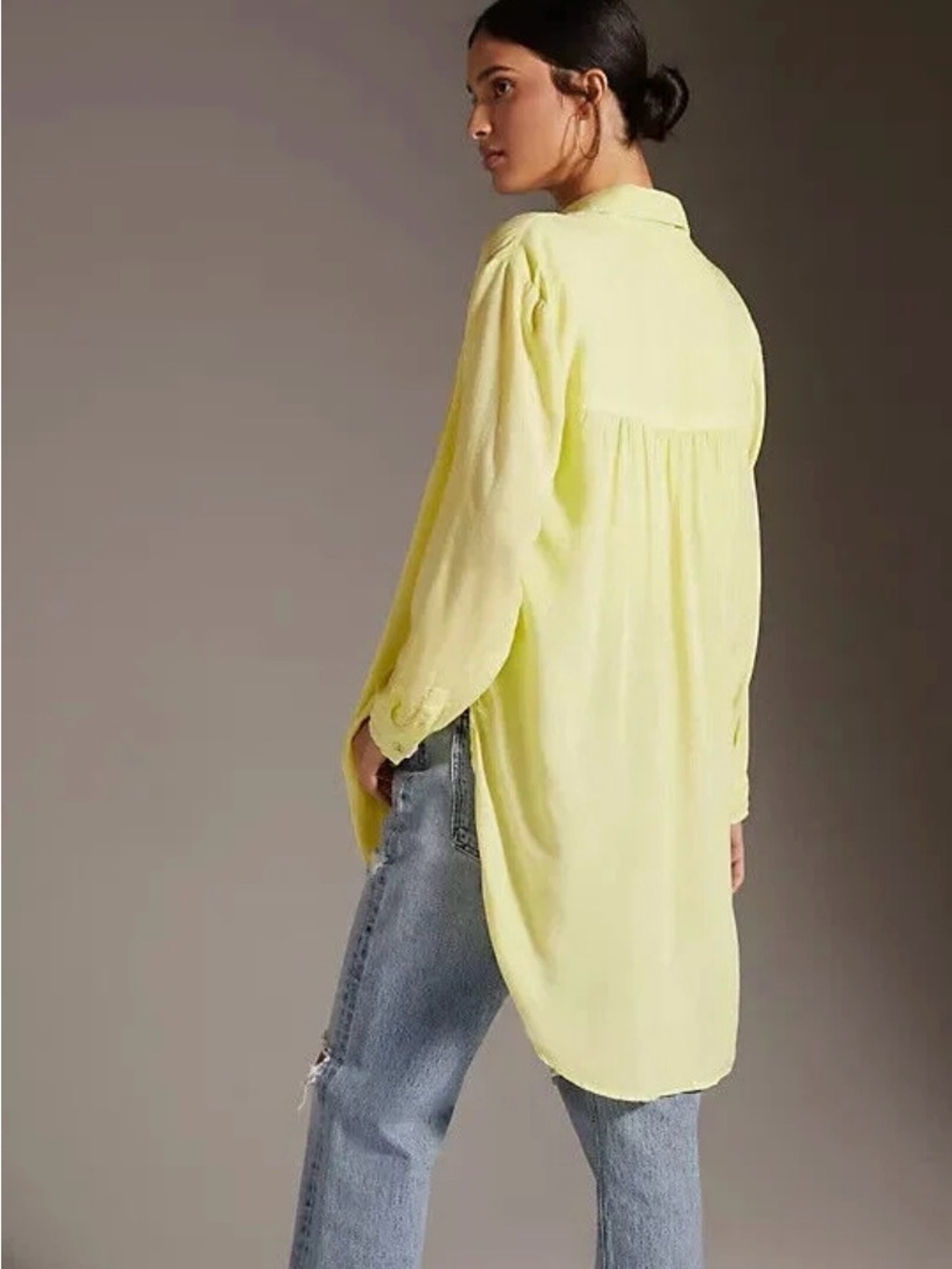 Pilcro Anthropologie Womens S Yellow Oversized Button Down Shirt Tunic Washed